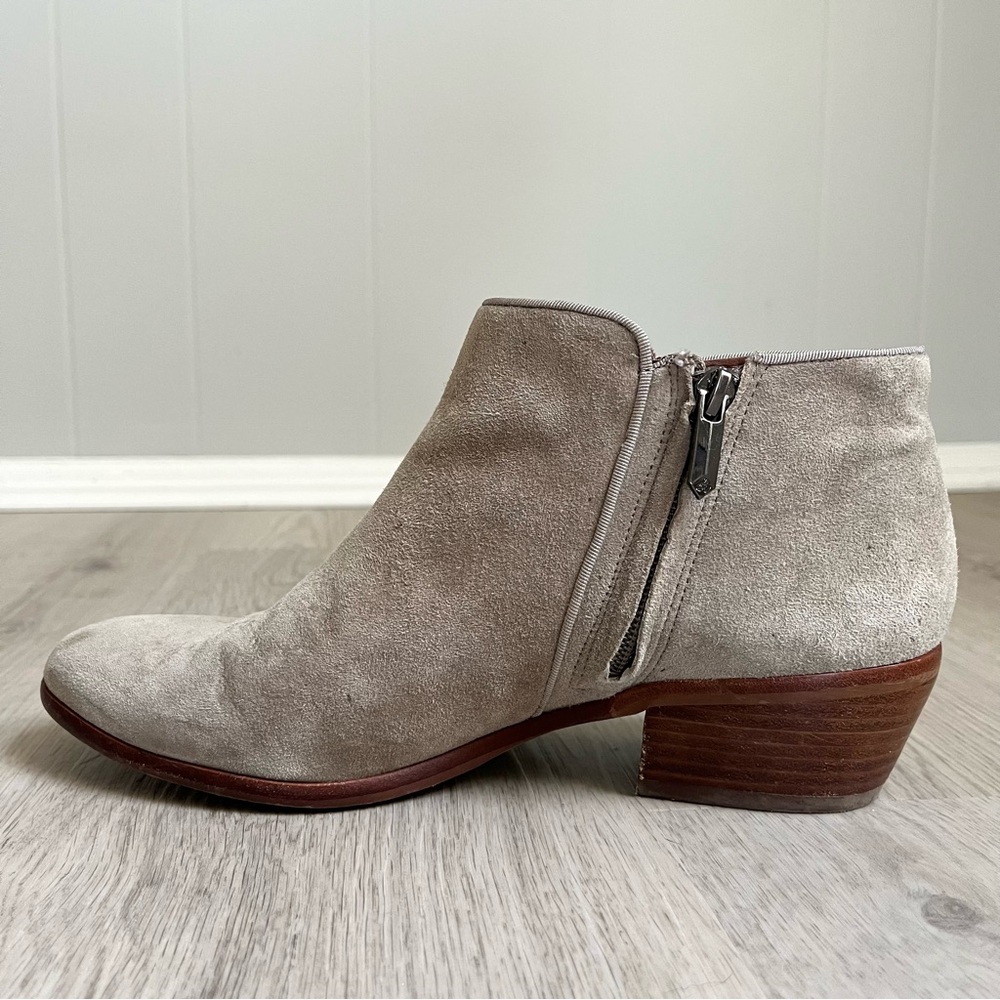 Sam Edelman Petty Suede Leather Ankle Boots Booties Womens 8.5 Beige Heel Zipper